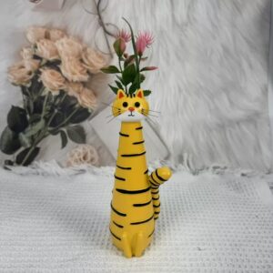 Striped Yellow Cat Vase