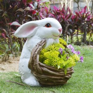White Rabbit Holding Basket Planter
