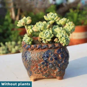 Dark Blue Floral Rectangular Planter