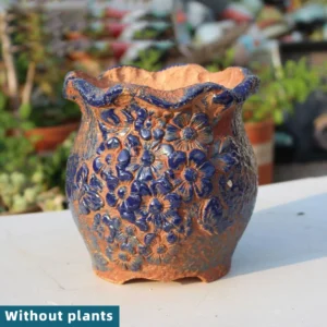 Dark Blue Blossom Ruffled Planter