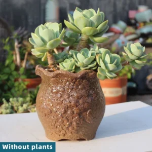 Brown Floral Ruffled Tall Planter