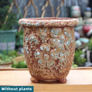 Brown Large Floral Tall Planter