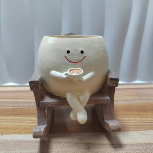 Matte Beige Rocking Chair Planter