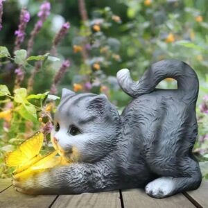 Grey Stretching Cat Solar Light
