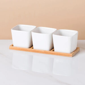 Set 3 White Square Pots w/ Tray 2.8in