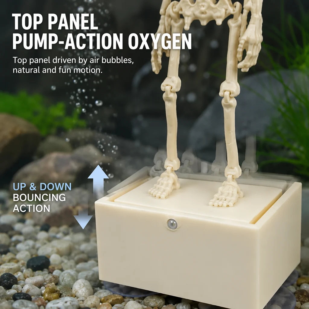Base of the skeleton aquarium decor showing the up and down bouncing action
