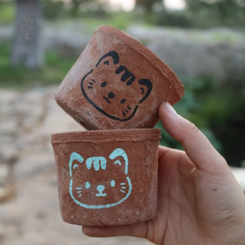 Cute Cat Hand-Painted Terracotta Planter