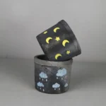 Grey Black Mini Planter 3.94in Set of 2 Cloud Moon
