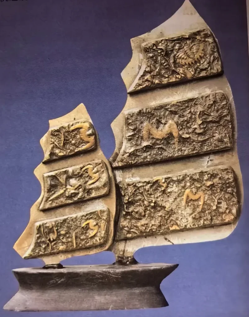 Trilobite fossils arranged on a decorative stone display