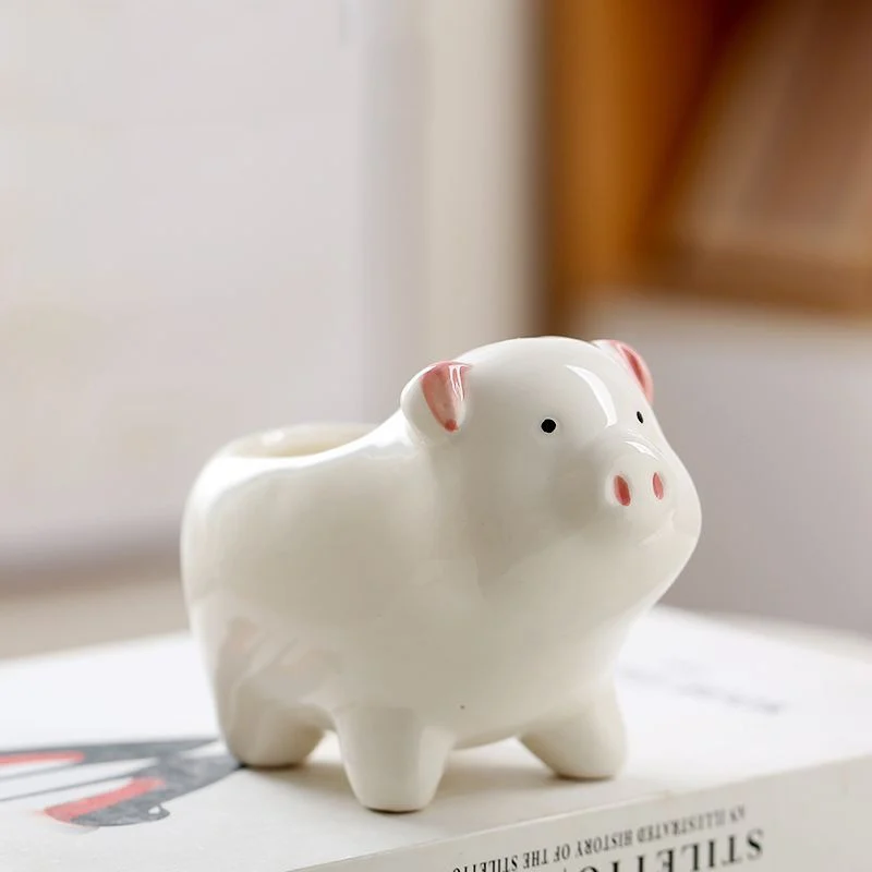 Cute ceramic pig plant pot for desktop decoration