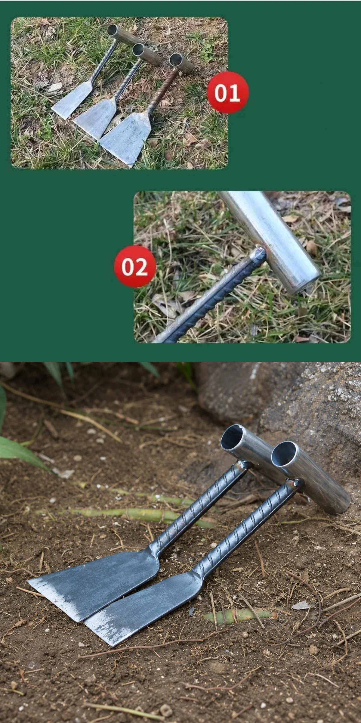 Welding details of hand-forged rebar weeding hoes