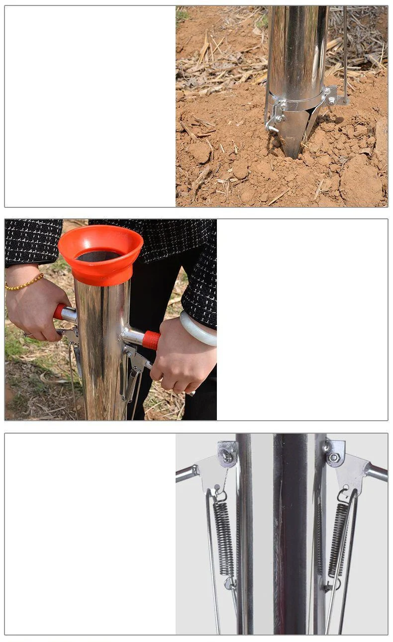 Details of transplanter showing soil insertion handle operation and springs