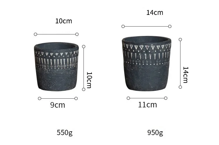 Product specifications for dark gray concrete planters